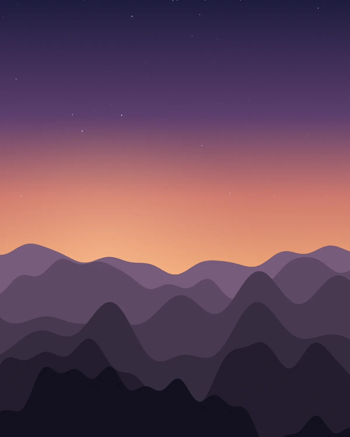 Layered hills at dusk under a violet sky